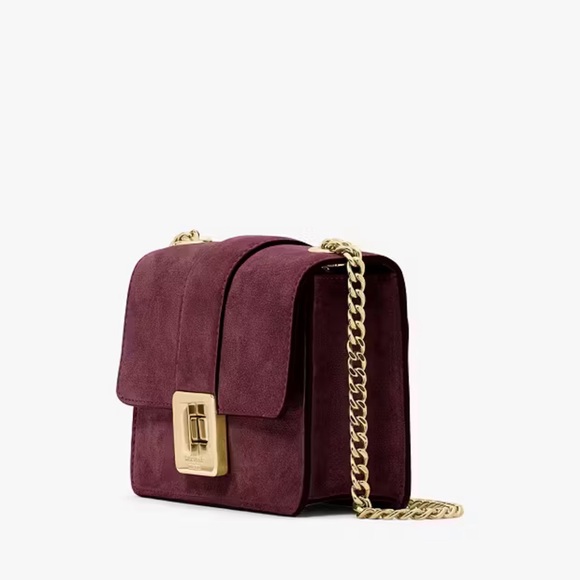 ♠️Kate Spade Phoebe Suede Turnlock Mini Flap Crossbody Box Bag, Dark Merlot NWT - Picture 2 of 5